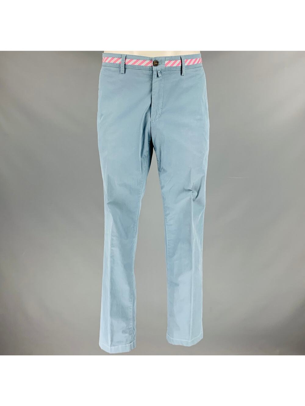 DIGEL Size 36 Blue Cotton Blend Ribbon Trim Flat Front Casual Pants